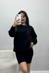 Kalp Nakışlı Şardonlu Oversize Sweat Siyah - 21621.200.