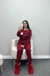 Nakışlı Fitilli Pijama Takımı Bordo - 19219.1048.