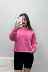 Kapşonlu 3 İplik Crop Sweat Pembe - 20969.1878.