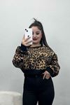 Desenli 3 İplik Crop Sweat Leopar - 20109.1868.