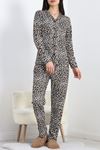 Düğmeli Süet Pijama Takımı Leopar - 50039.1857.