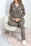 Düğmeli Süet Pijama Takımı Leopar - 30244.1050.